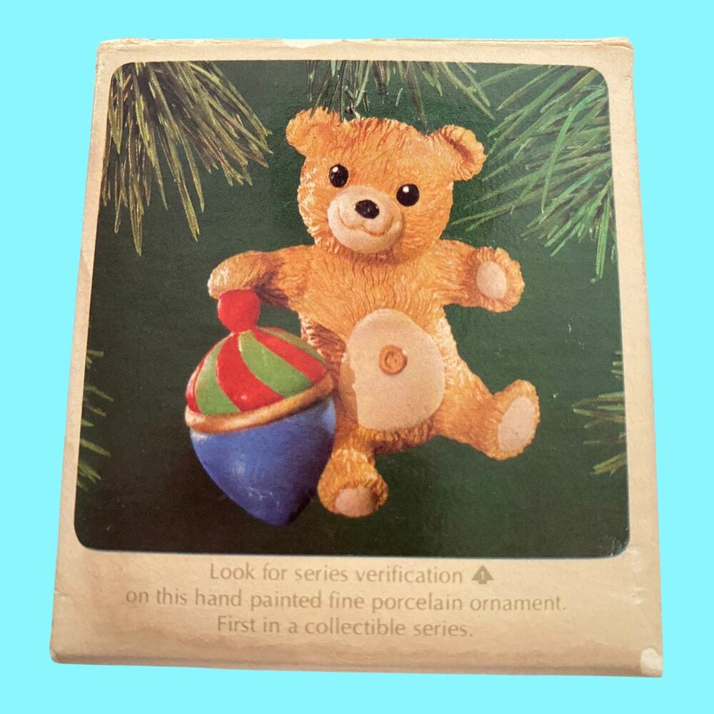 Vtg 1983 Very First Cinnamon Bear Porcelain Hallmark Christmas Ornament